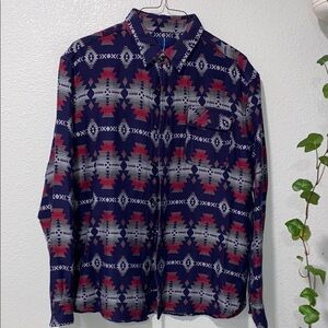 OOBE Mens Geometric Patterned Button-Up Shirt, Long Sleeve Cotton Shirt Size XL